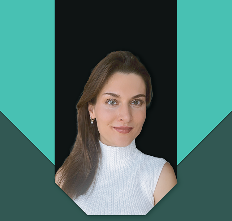 Eilen Lunde, Marketing Executive at Zetamotion, smiling in a white sleeveless top against a branded background.